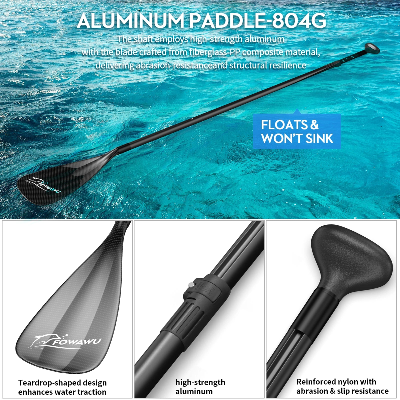 SUP Paddle, Adjustable 3-Piece Aluminium Paddle, Lightweight Stand-up Paddle Board Paddle
