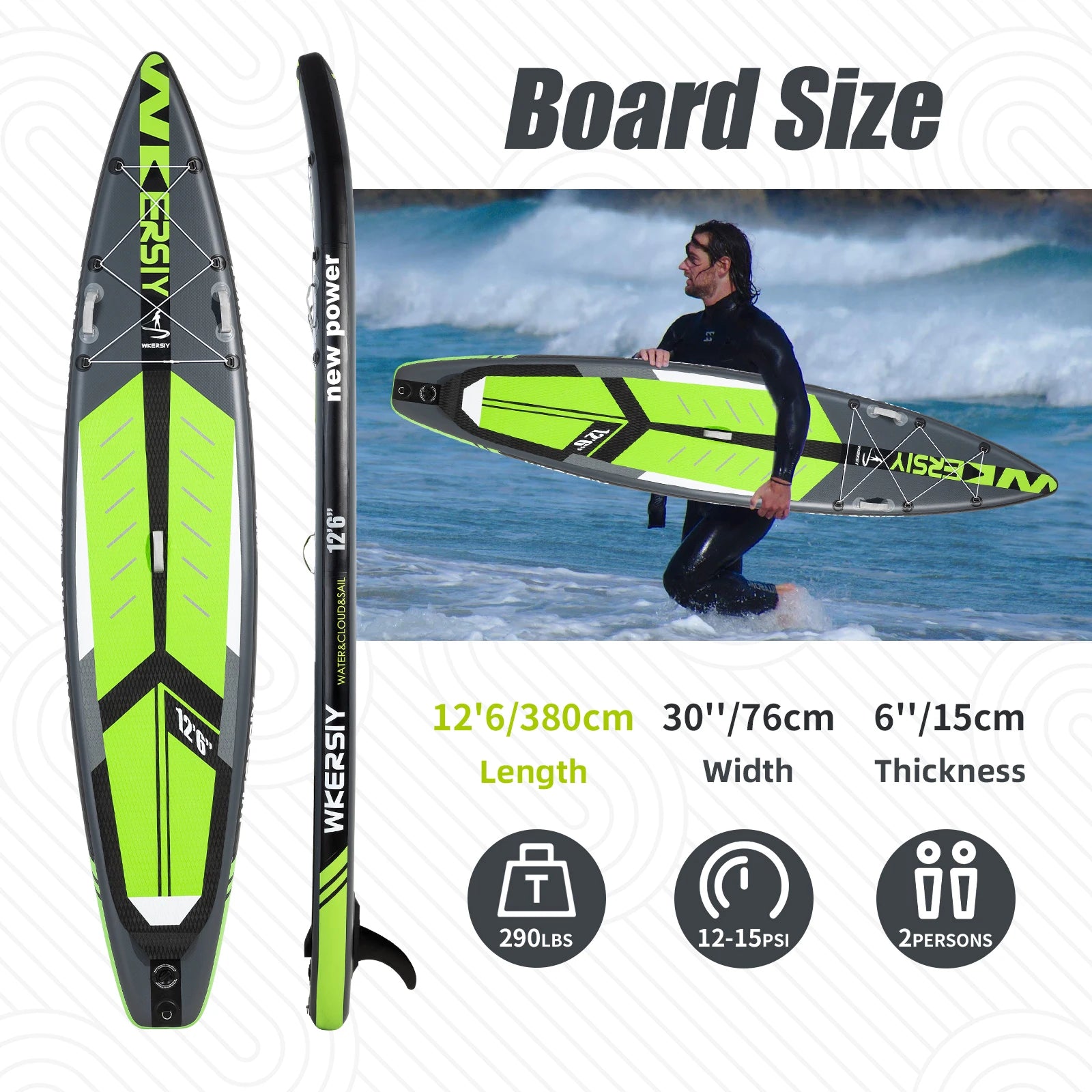 WKERSIY 12'6" Inflatable Paddle Board - Racing SUP with High-Speed Linear Design.