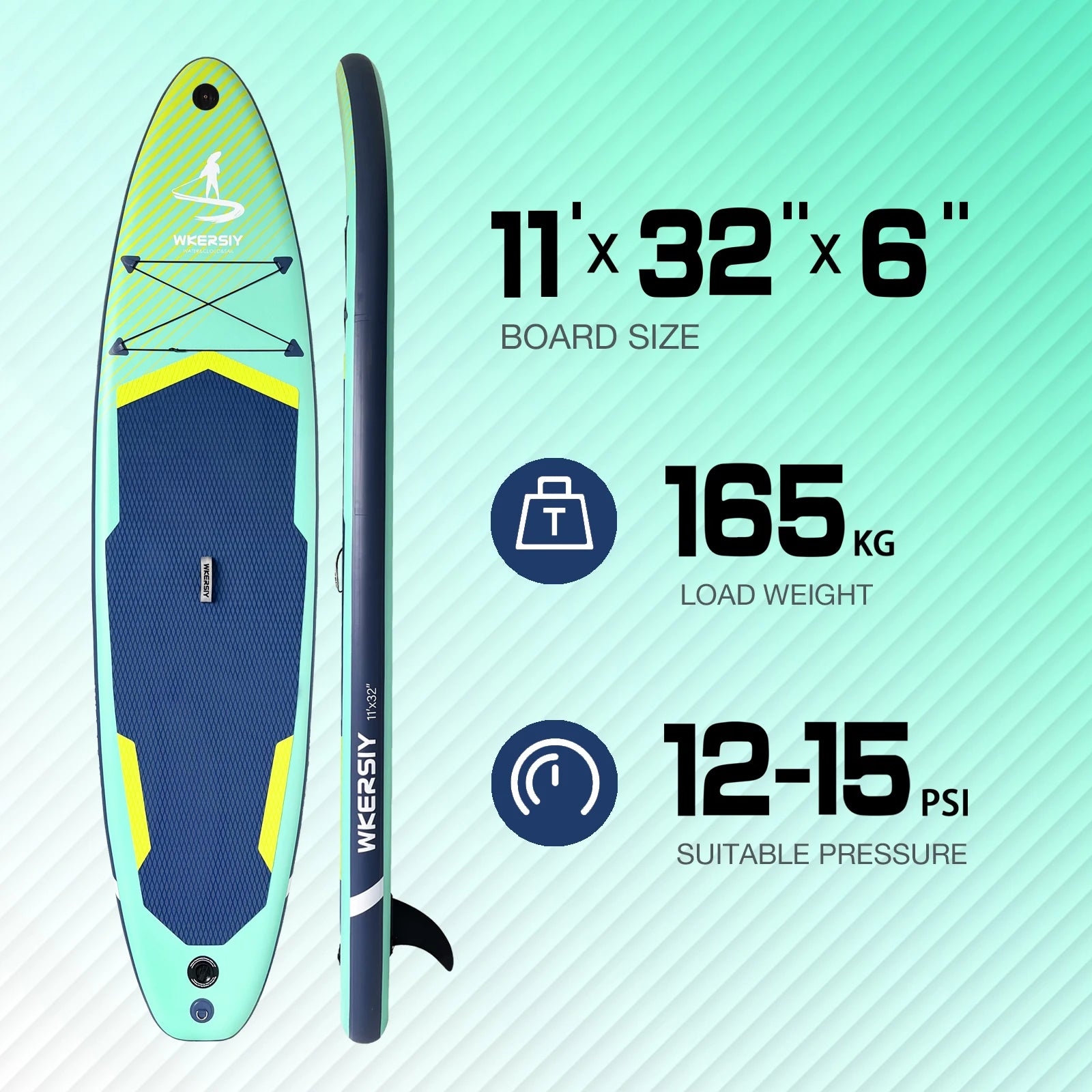 Wkersiy 11ft Inflatable Paddle Board w/Camera Mount & Premium Kit-Lightweight Durable SUP for Yoga Fishing Touring, Multi-Color