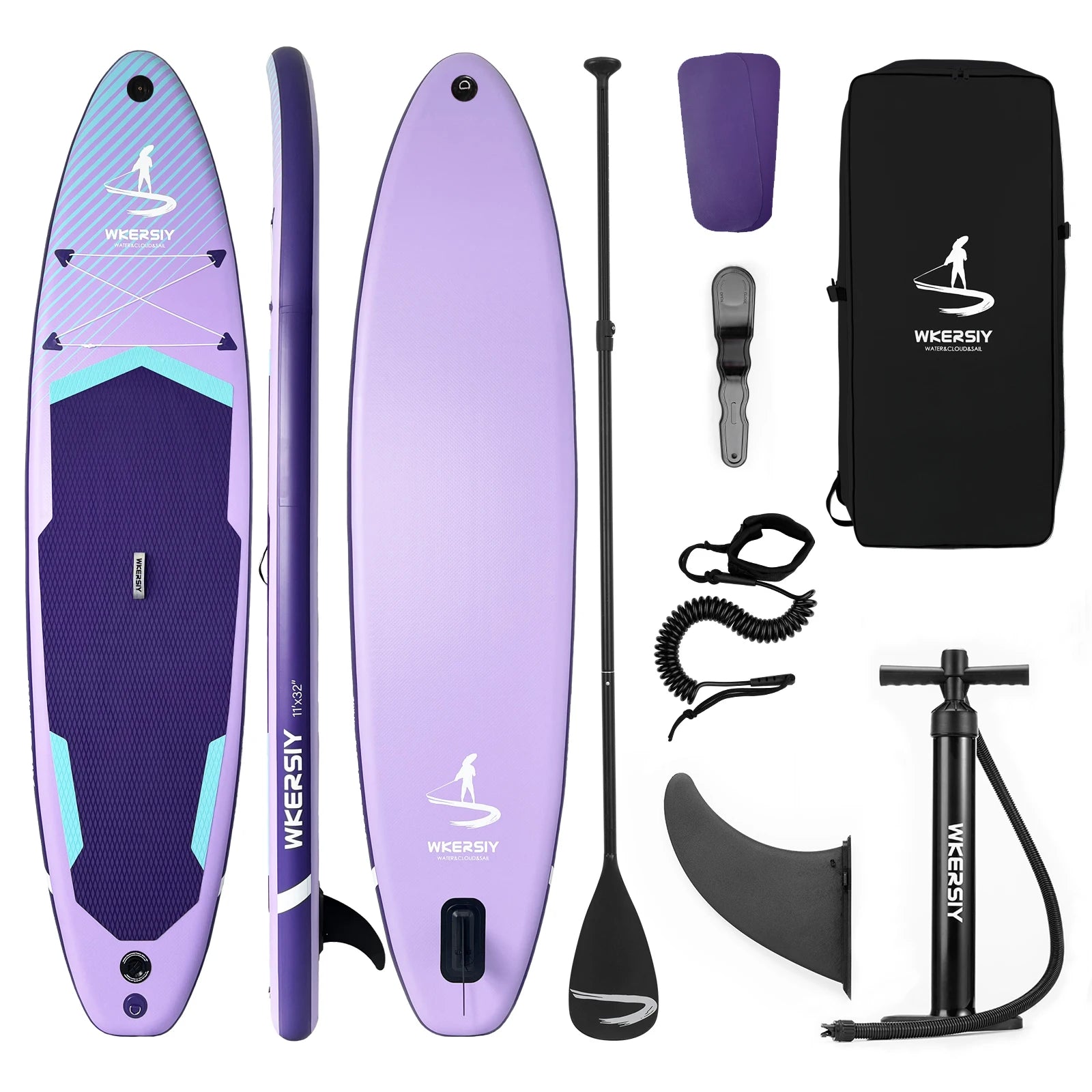 Wkersiy 11ft Inflatable Paddle Board w/Camera Mount & Premium Kit-Lightweight Durable SUP for Yoga Fishing Touring, Multi-Color