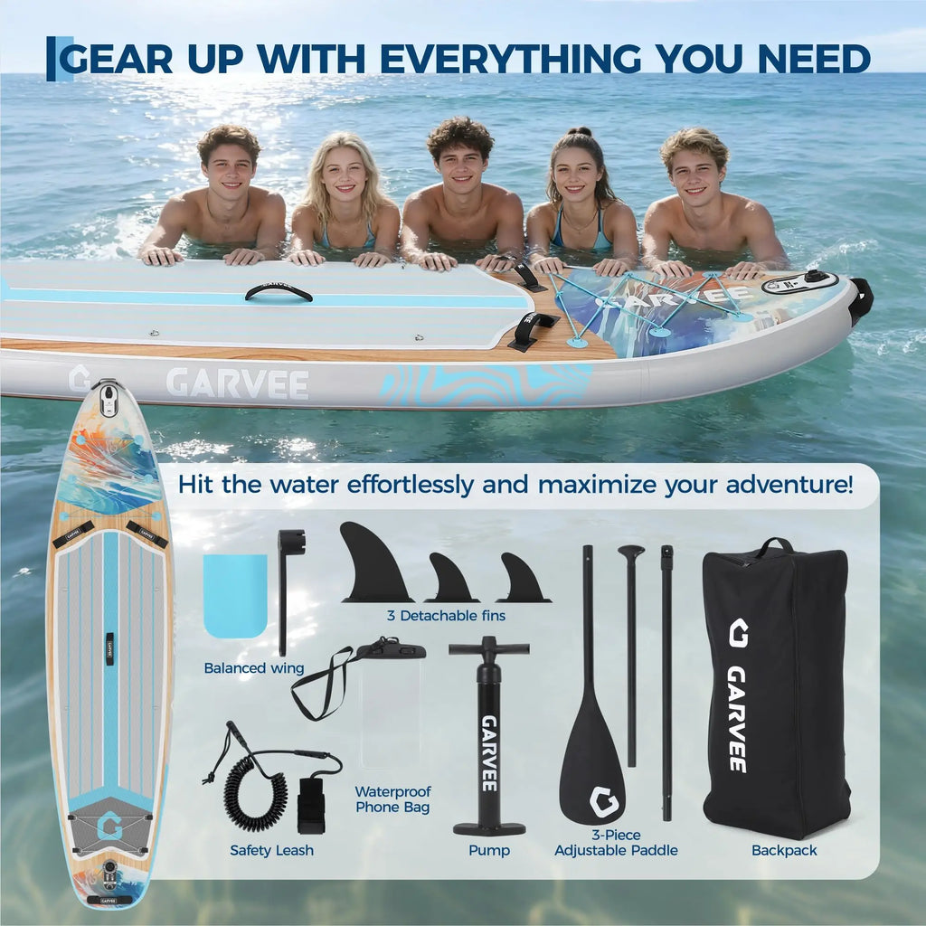 Large 2 Person Inflatable Paddle Board, SUP Accessories, High Weight Capacity, Large Paddle
