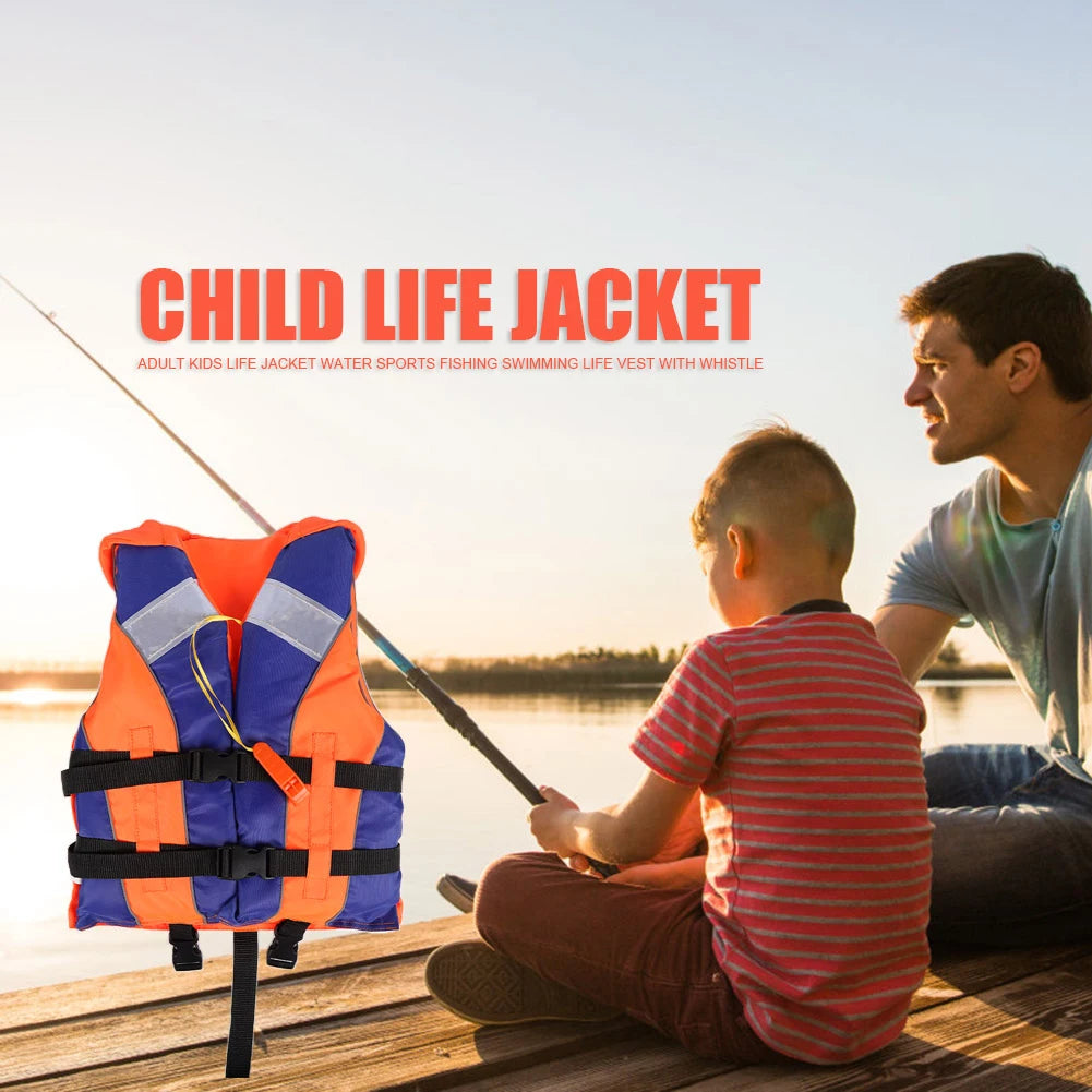 Children's Life Vest with Whistle Adjustable Size Fishing Swimming Water Sports Life Jacket