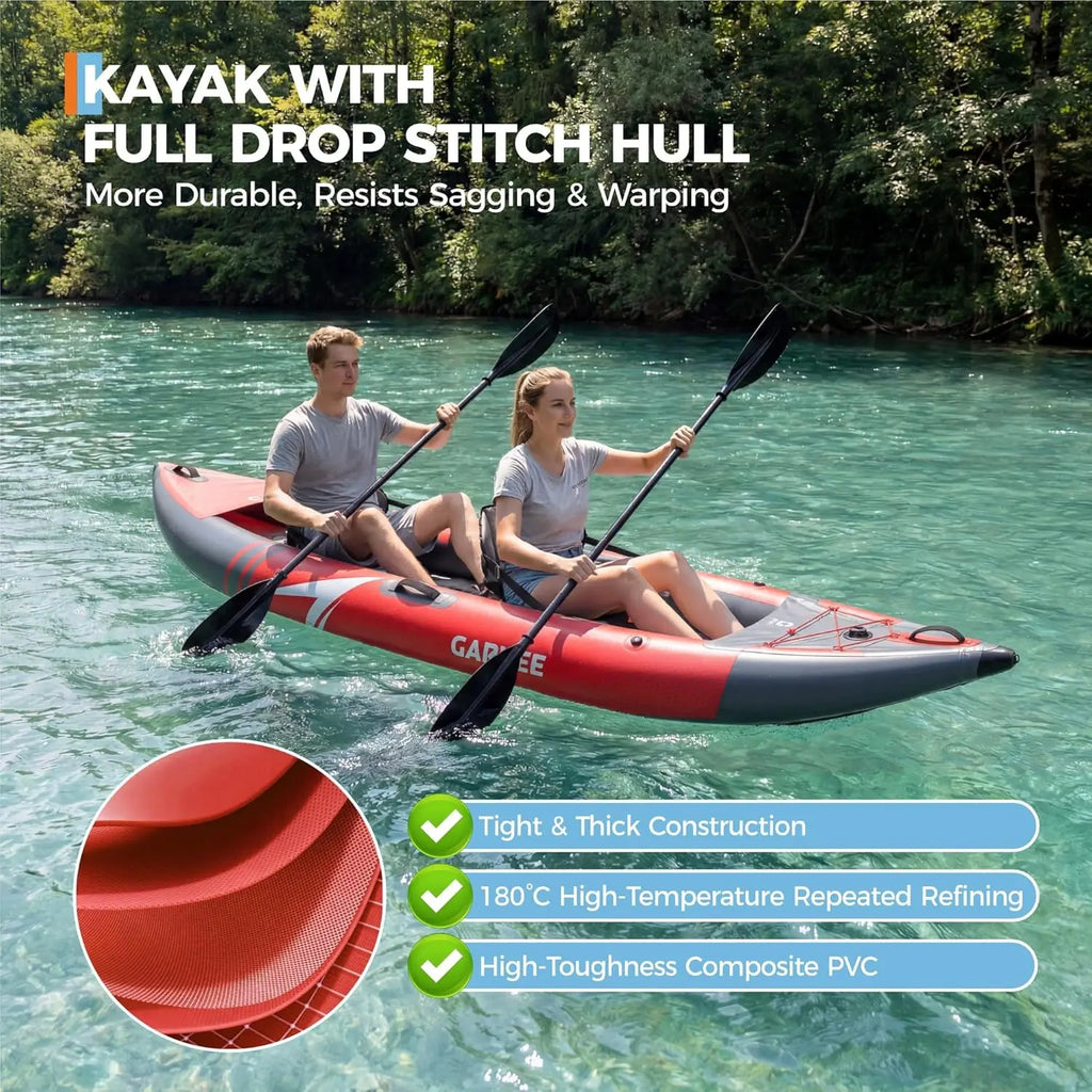 2 Person Inflatable Kayak Fishing & Touring Kayak for Adults with Padded Seats, Paddles, 3 Fins, Pump & Carry Bag 204kg Capacity