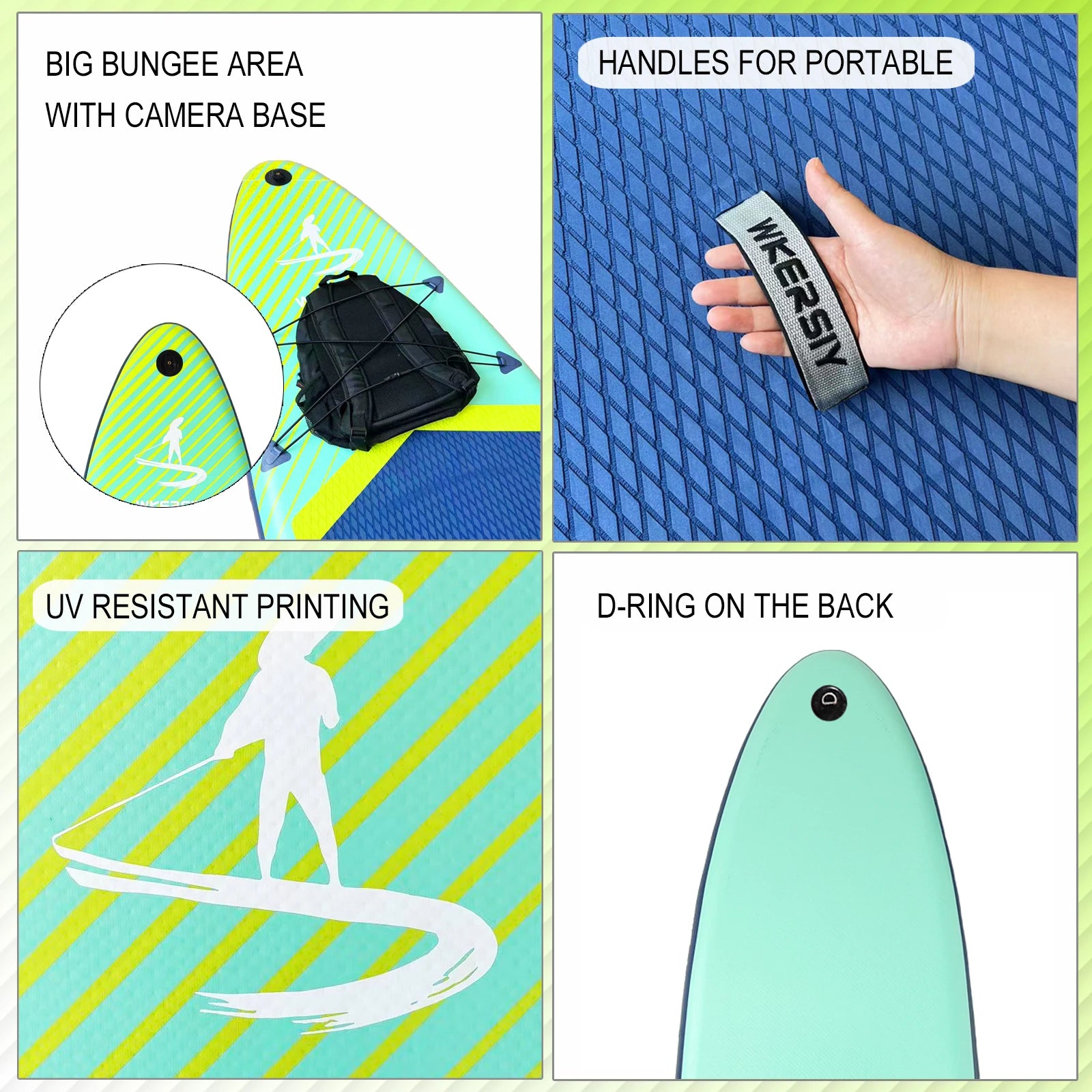 Wkersiy 11ft Inflatable Paddle Board w/Camera Mount & Premium Kit-Lightweight Durable SUP for Yoga Fishing Touring, Multi-Color