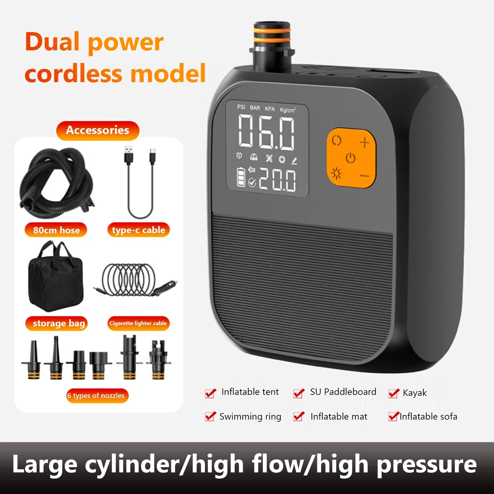 Portable Electric Pump for Inflatable Stand Up Paddle Boards, Kayaks Boats, Air beds