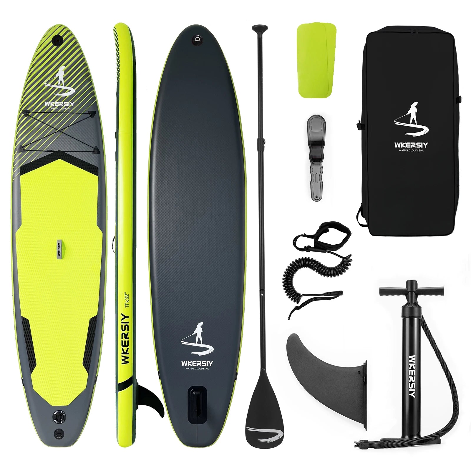 Wkersiy 11ft Inflatable Paddle Board w/Camera Mount & Premium Kit-Lightweight Durable SUP for Yoga Fishing Touring, Multi-Color