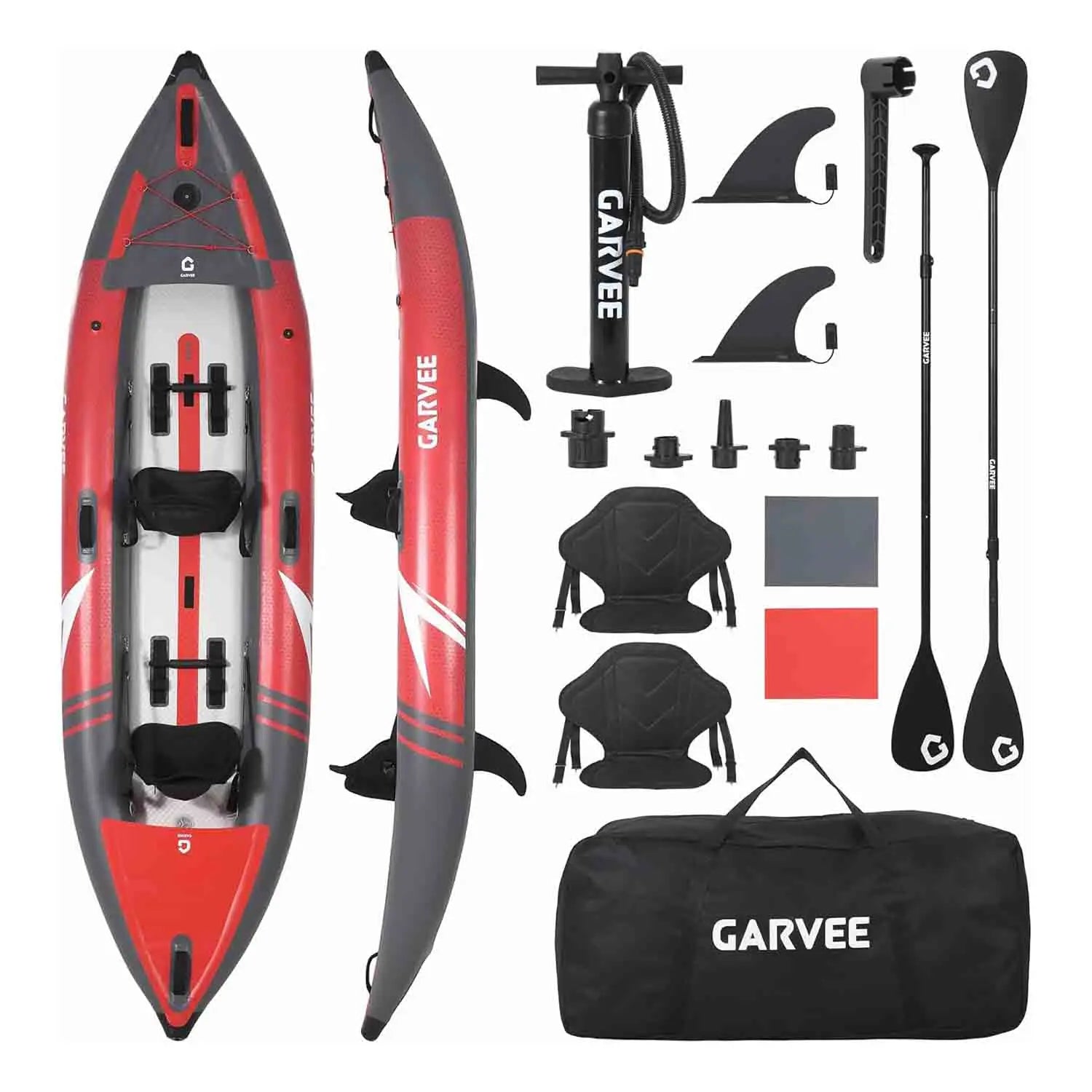 2 Person Inflatable Kayak Fishing & Touring Kayak for Adults with Padded Seats, Paddles, 3 Fins, Pump & Carry Bag 204kg Capacity