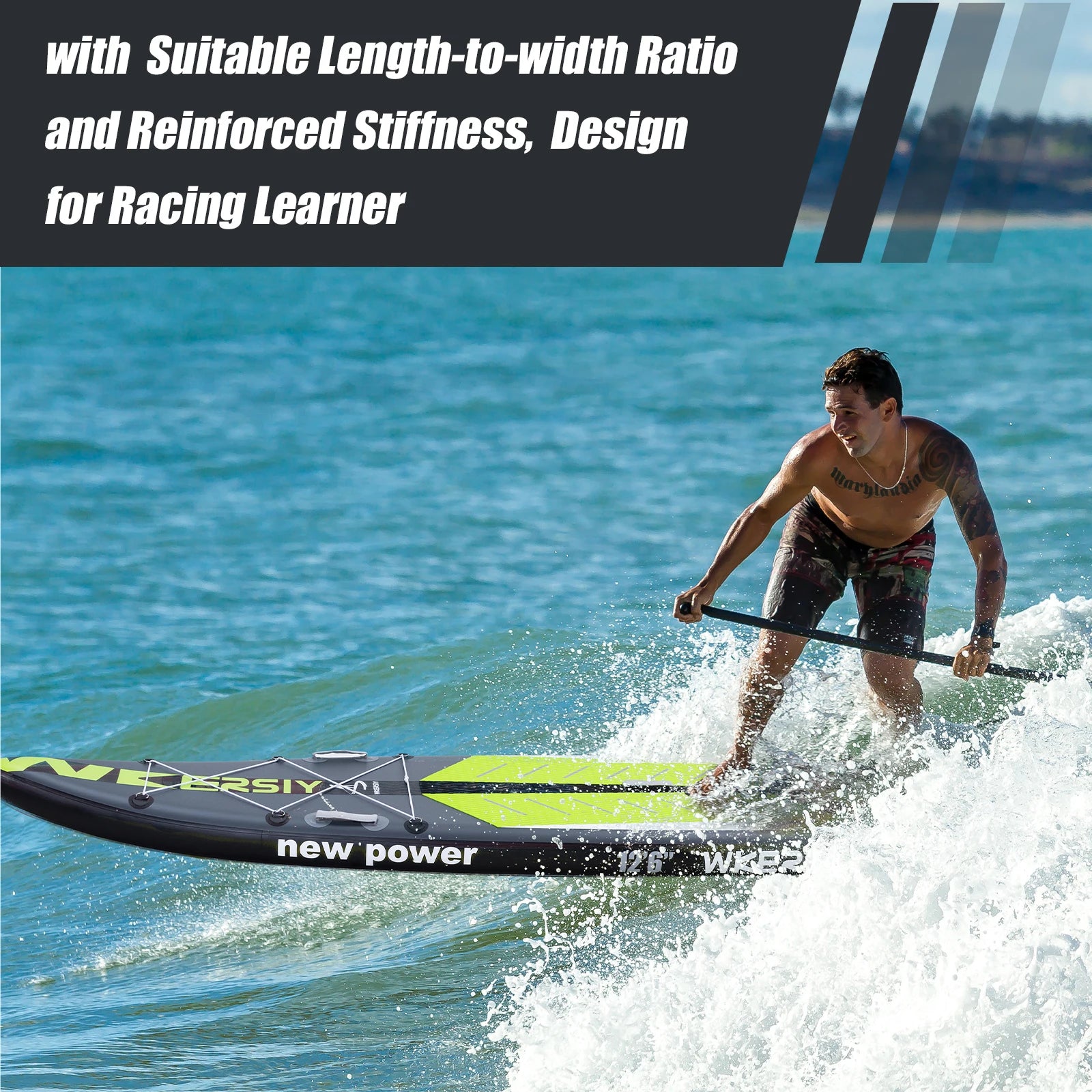 WKERSIY 12'6" Inflatable Paddle Board - Racing SUP with High-Speed Linear Design.