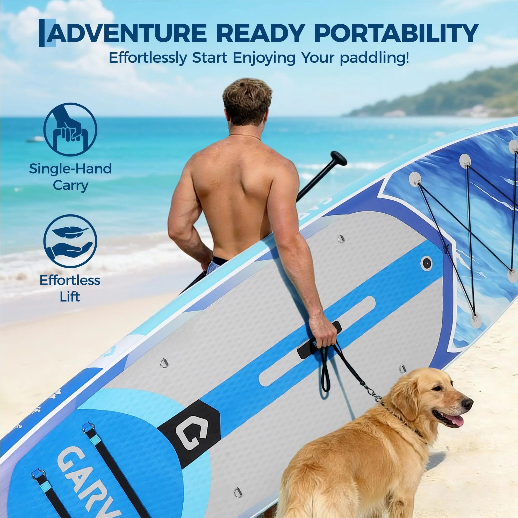 Stable Inflatable Rise Up Paddle Board Gradient Light Wood Grain Non Slip EVA Deck Tri Fin High Weight Capacity Complete Kit Pad
