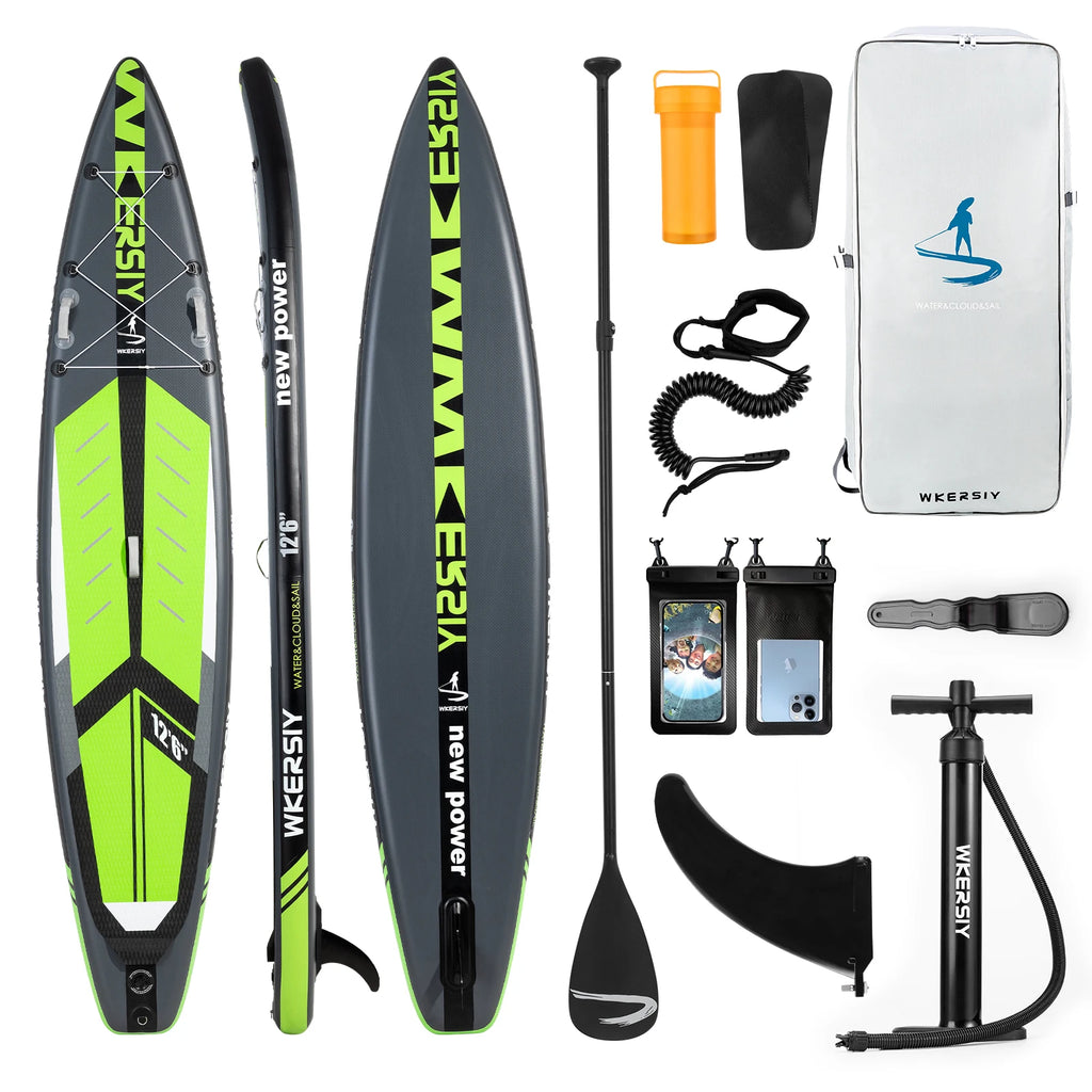WKERSIY 12'6" Inflatable Paddle Board - Racing SUP with High-Speed Linear Design.