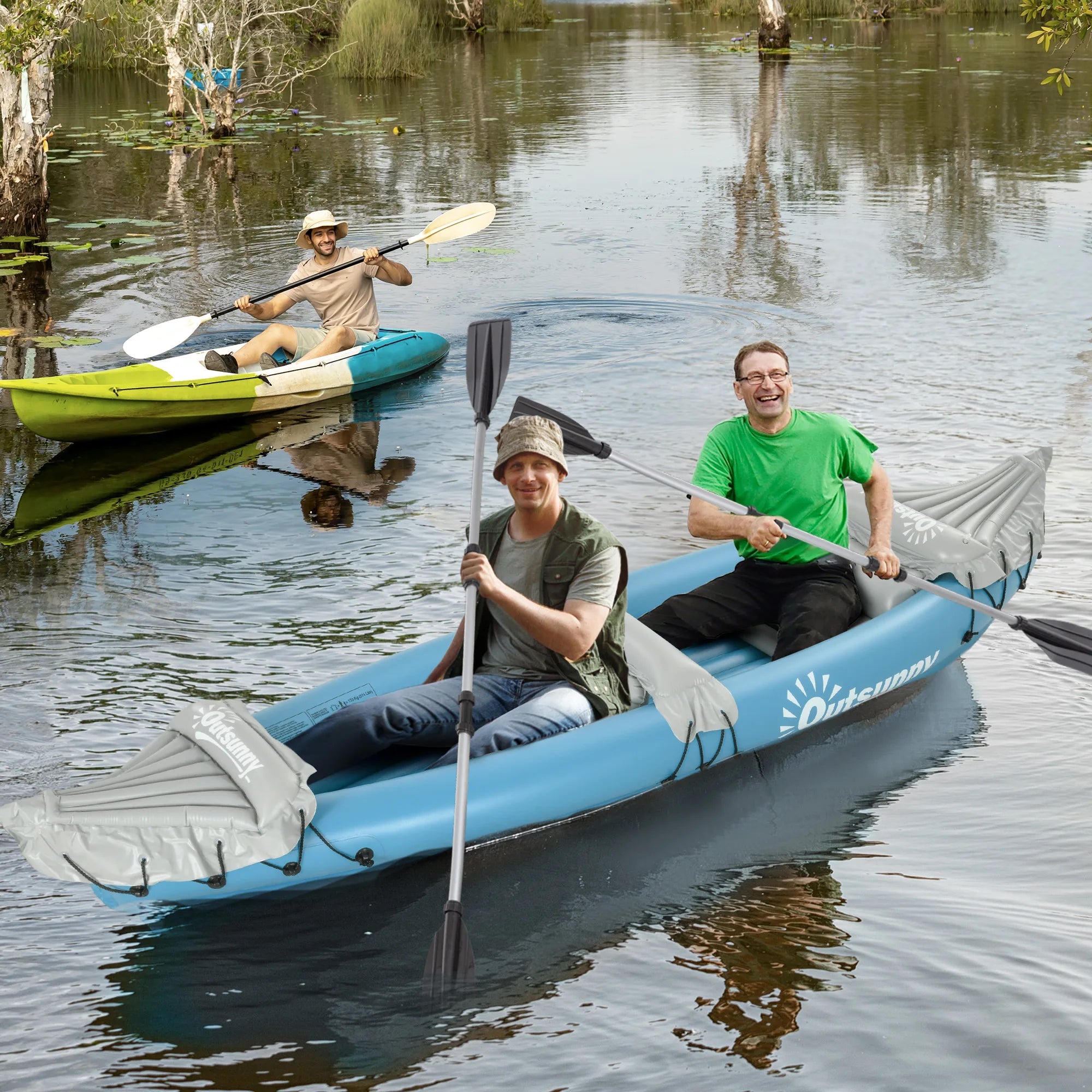 Outsunny Inflatable Kayak 2-Person Inflatable Canoe Boat Set with Air Pump, Aluminium Oars, Blue, 318 x 80 x 50 cm