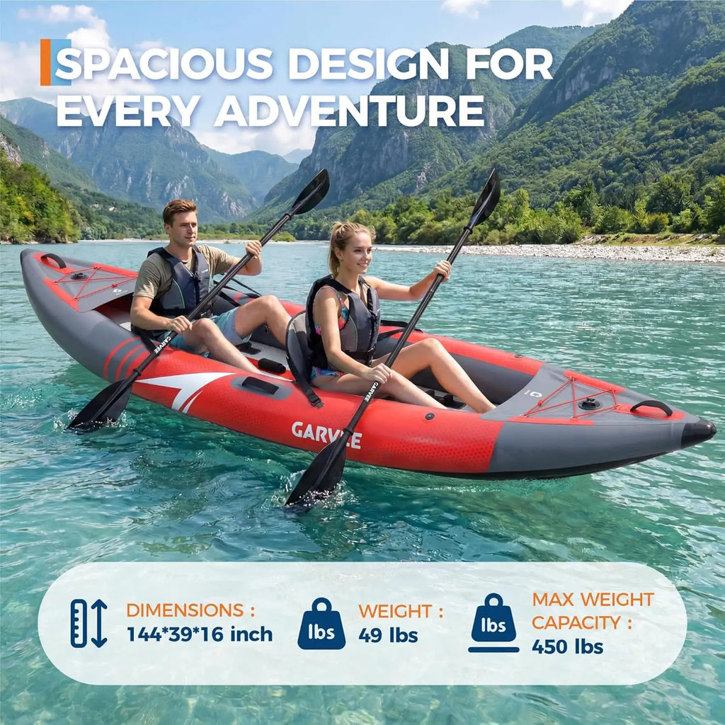 2 Person Inflatable Kayak Fishing & Touring Kayak for Adults with Padded Seats, Paddles, 3 Fins, Pump & Carry Bag 204kg Capacity