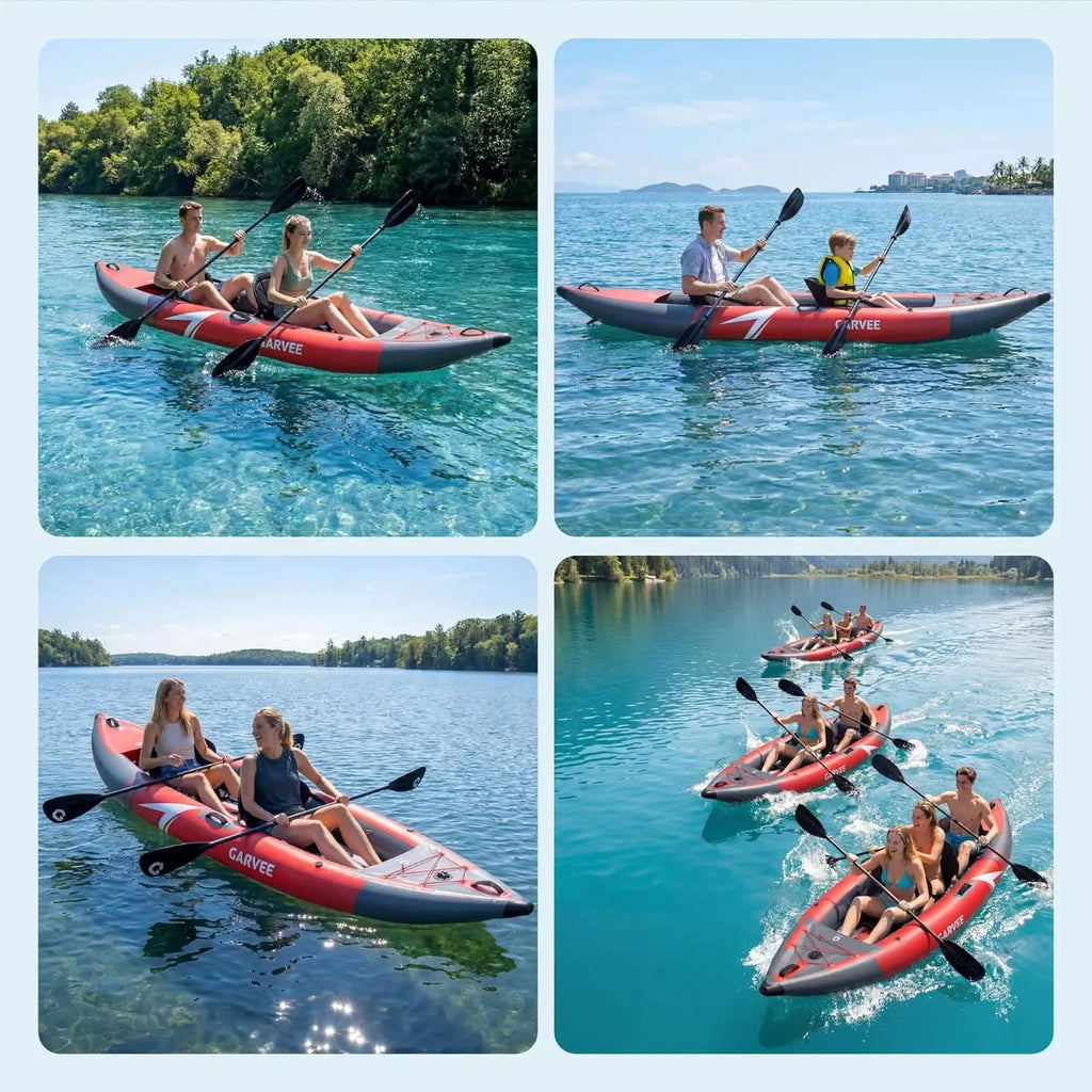 2 Person Inflatable Kayak Fishing & Touring Kayak for Adults with Padded Seats, Paddles, 3 Fins, Pump & Carry Bag 204kg Capacity