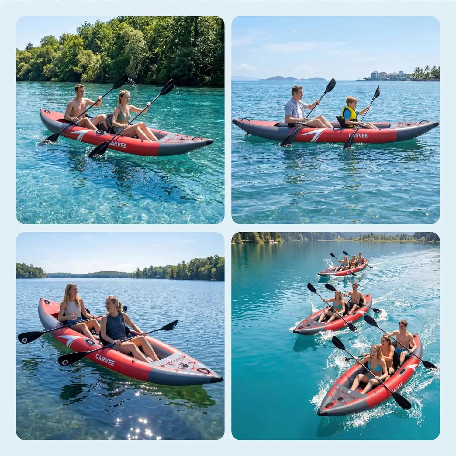 2 Person Inflatable Kayak Fishing & Touring Kayak for Adults with Padded Seats, Paddles, 3 Fins, Pump & Carry Bag 204kg Capacity